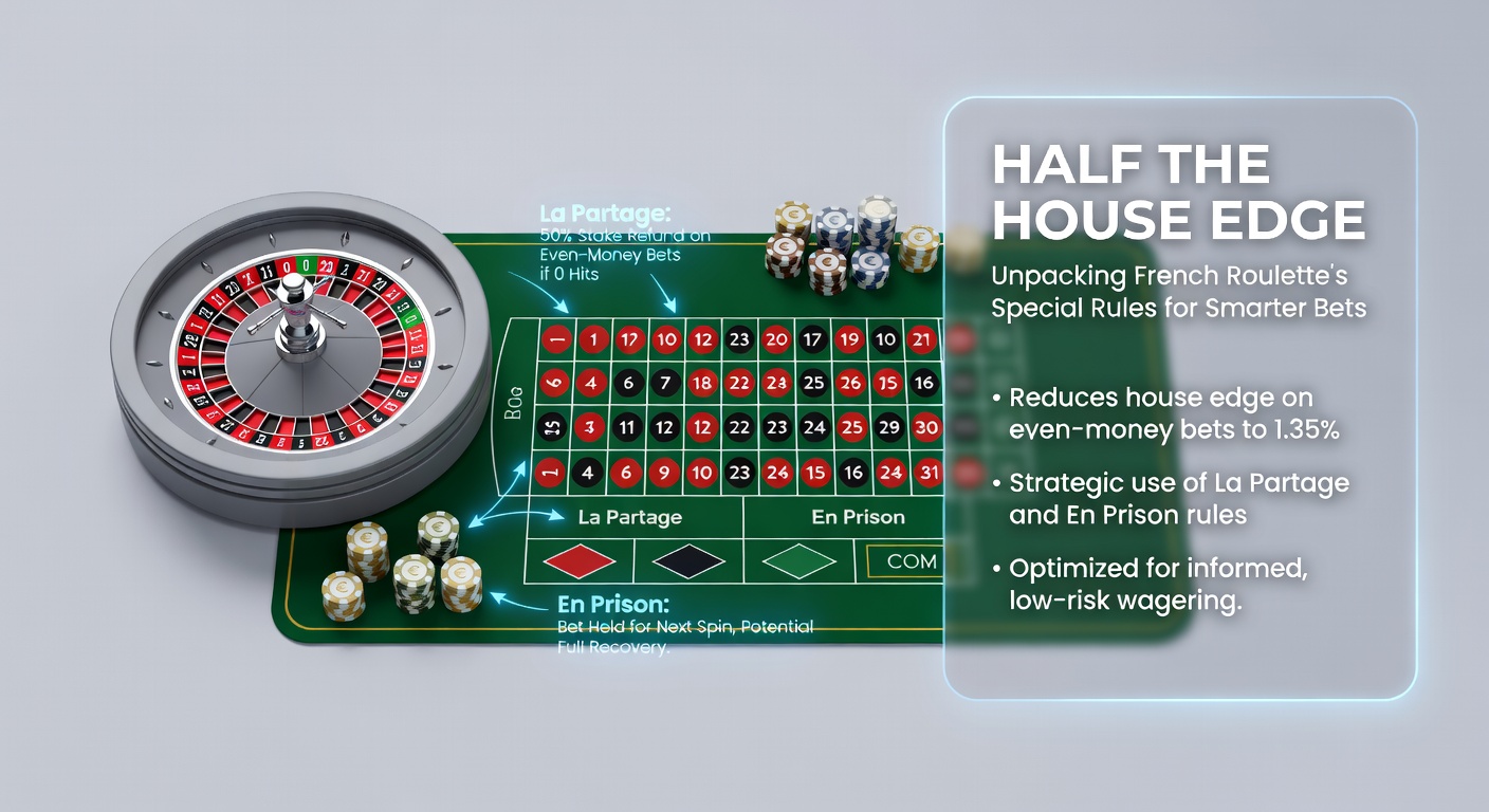 Close-up of a French Roulette betting layout showing even-money sections with La Partage and En Prison announcements