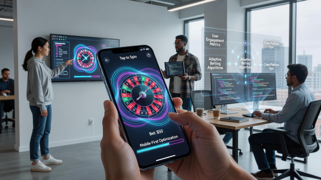 Close-up of mobile roulette game in progress showing betting options and real-time statistics on a tablet screen