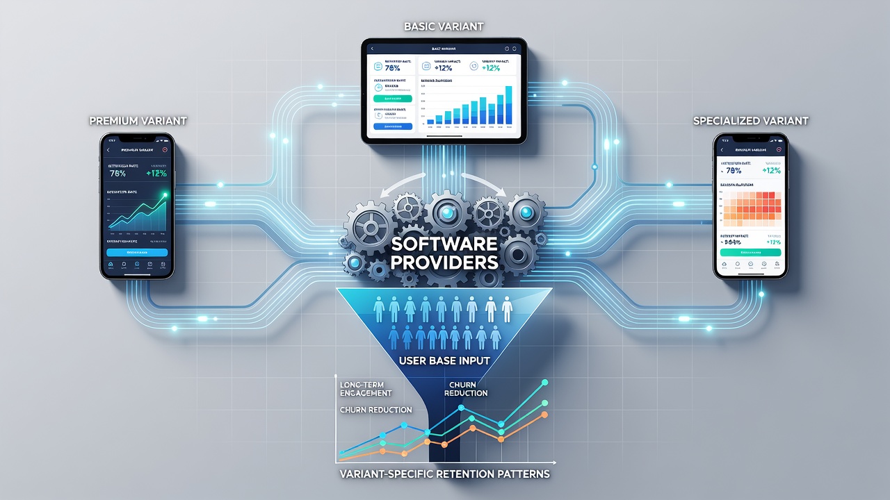 Close-up of mobile device screen displaying retention analytics dashboard with variant comparison charts