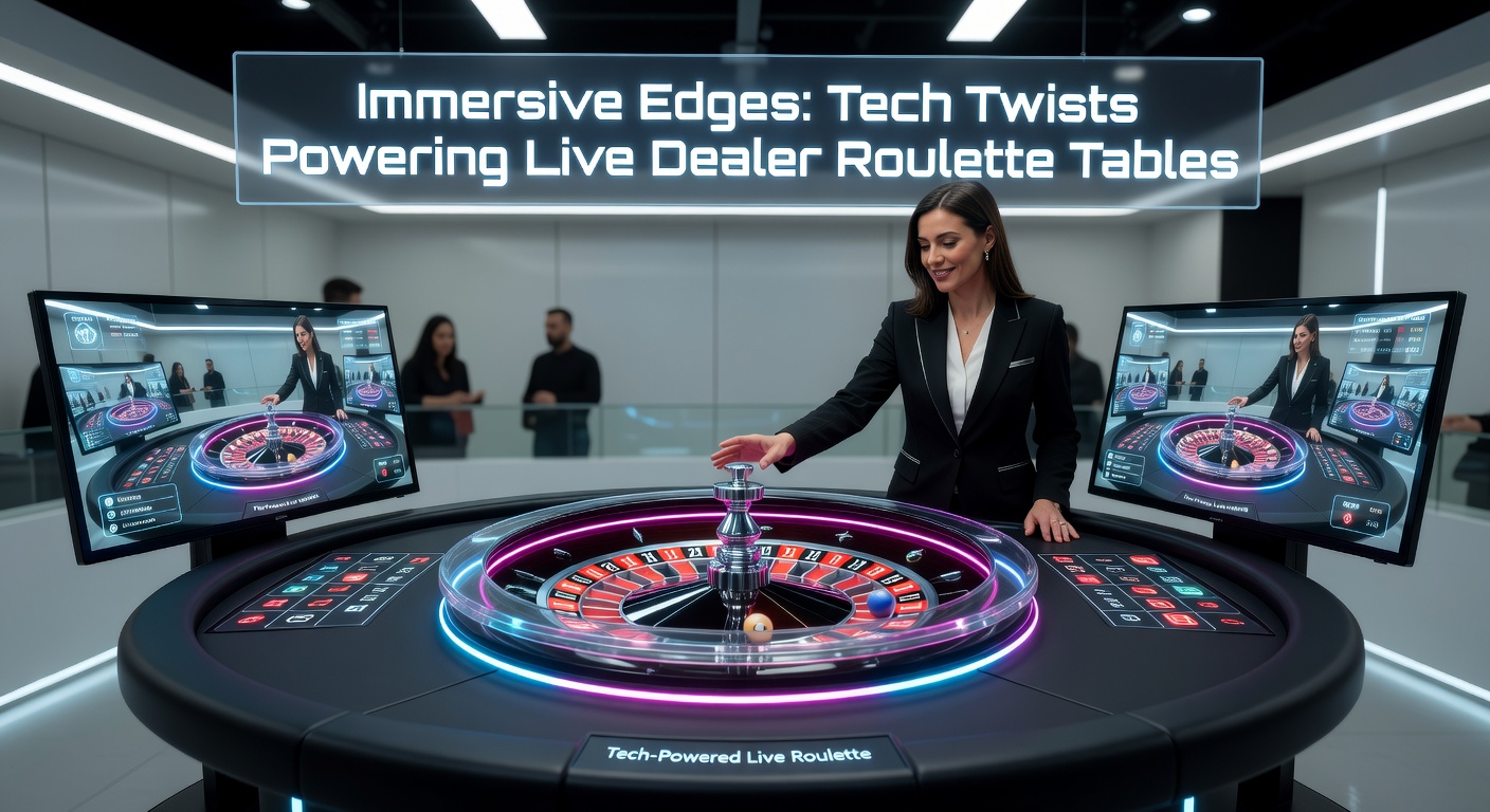 A sleek live dealer roulette table illuminated by dynamic multi-angle camera feeds and augmented reality overlays, capturing the spin of the wheel in high definition
