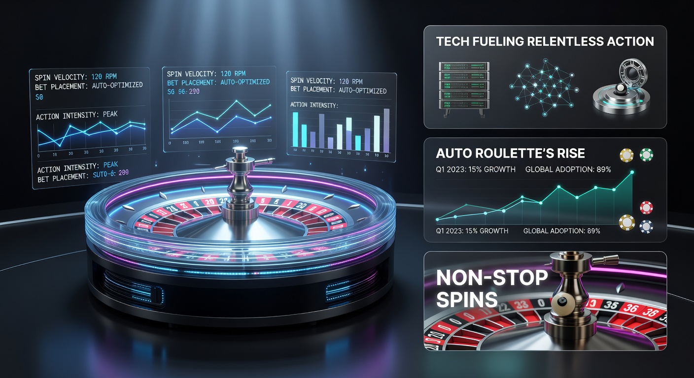 High-tech automated roulette machine with visible sensors, air launchers, and digital displays showing spin data