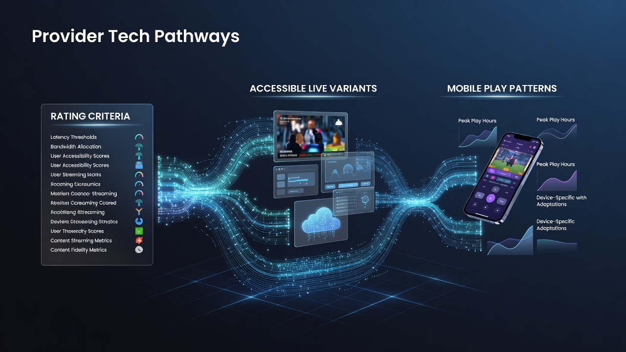 Diagram showing provider tech pathways linking rating criteria with live game variants and mobile play patterns