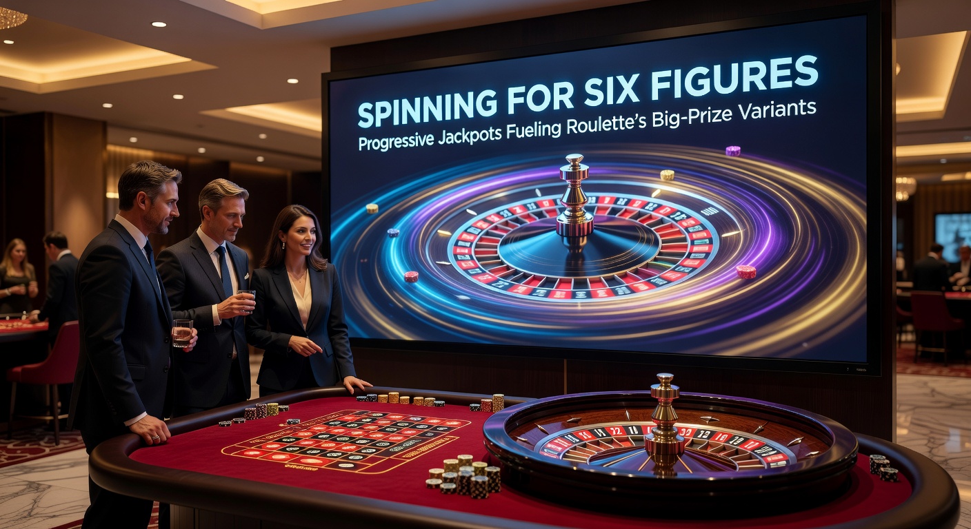 Player celebrating a massive progressive jackpot win on a digital roulette table, confetti exploding as the meter resets to seed value amid cheering crowd